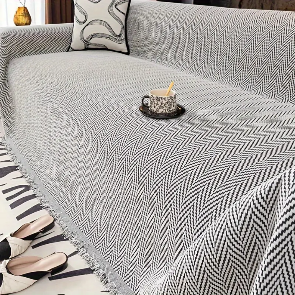 SofáLuxe™ – Cobertor de Jacquard Chenille con Borlas